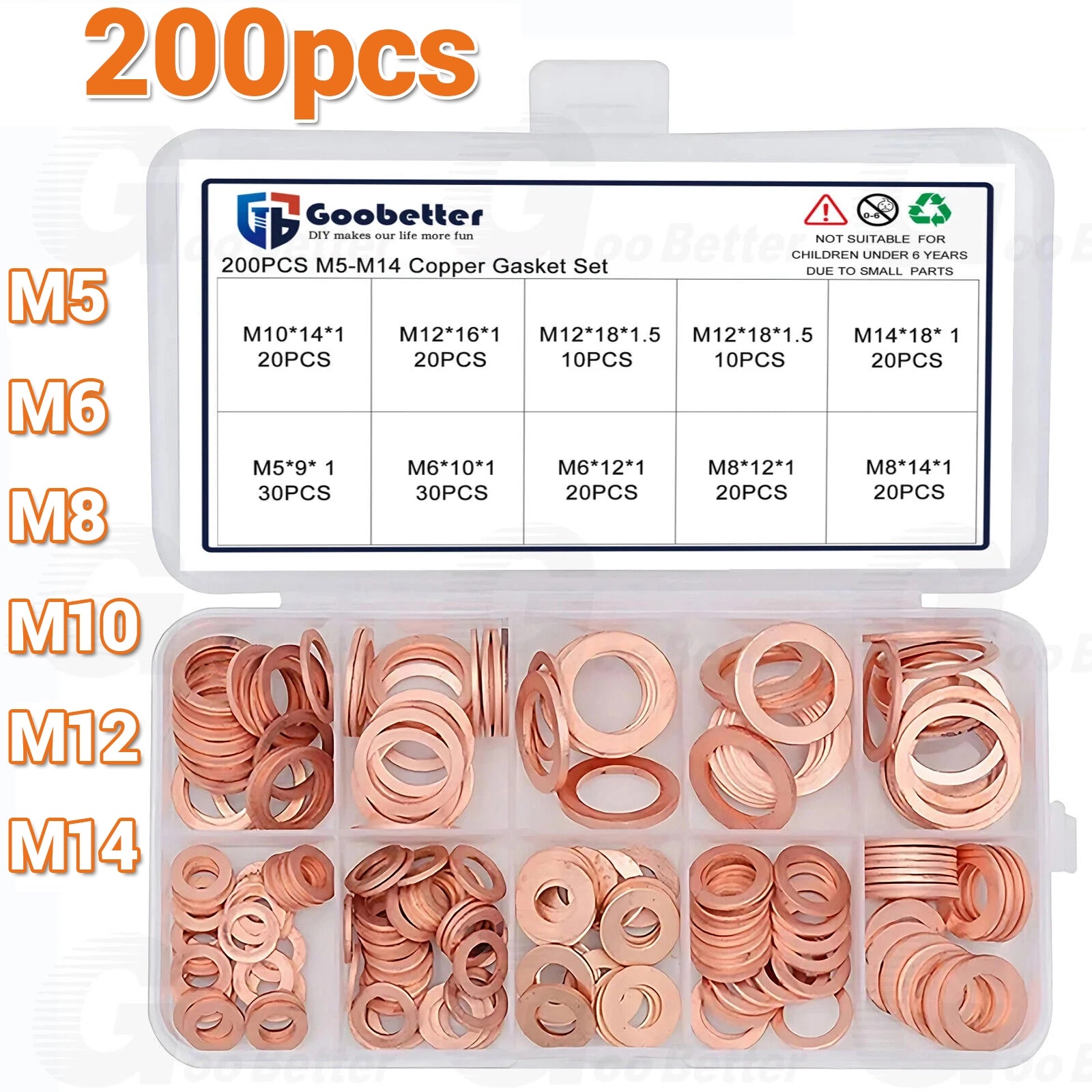200PCS Gasket Crush Washers Set Assorted Solid Copper Car Engine Seal Flat Ring - HomeDIYer