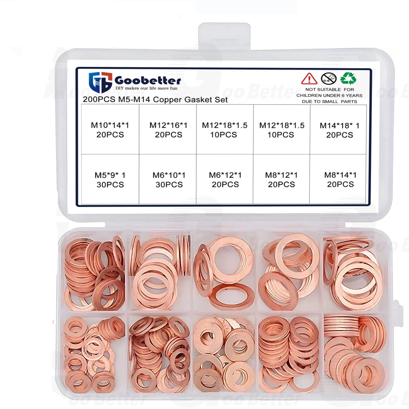 200PCS Gasket Crush Washers Set Assorted Solid Copper Car Engine Seal Flat Ring - HomeDIYer