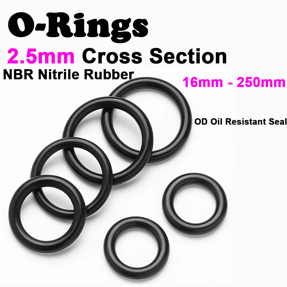 2.5mm Cross Section O-Rings NBR Nitrile Rubber 16mm - 250mm OD Oil Resistant Seal