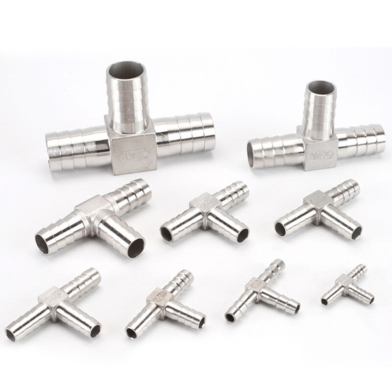 Tee Barb Hose Fitting — Brass & 304 Stainless Steel, 6mm–32mm OD