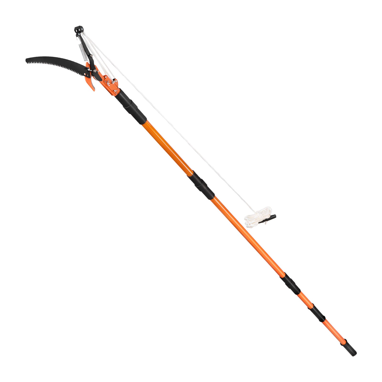 Manual Pole Saw – 4.46‑26.4 ft Extendable Tree Pruner with Scissors, 65Mn Steel Blades, Fiberglass Handle, for High Branch Trimming