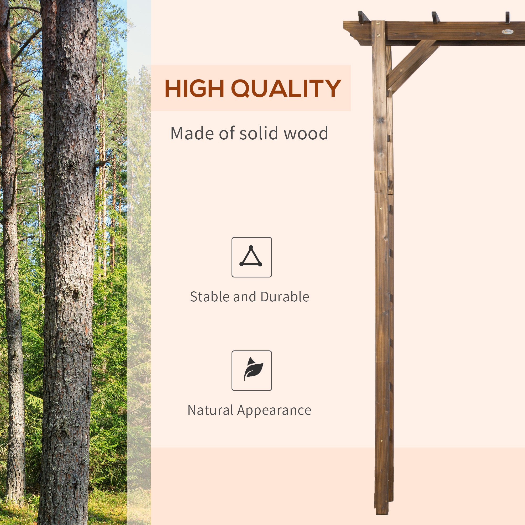 Outsunny 85" Wooden Garden Arbor for Wedding and Ceremony, Outdoor Garden Arch Trellis for Climbing Vines - Carbonized