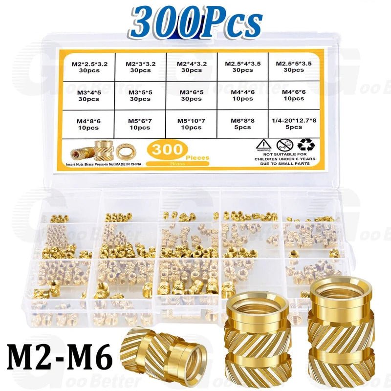 300Pcs M2 - M5 Brass Knurled Nut Threaded Heat Set Inserts for Plastic 3D Printing - HomeDIYer