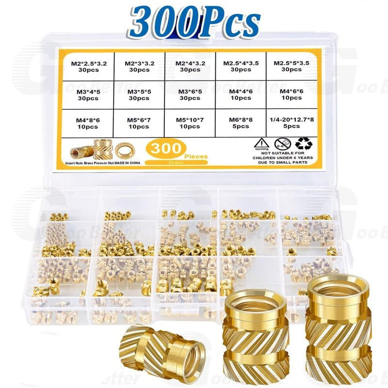 300Pcs M2 - M5 Brass Knurled Nut Threaded Heat Set Inserts for Plastic 3D Printing - HomeDIYer