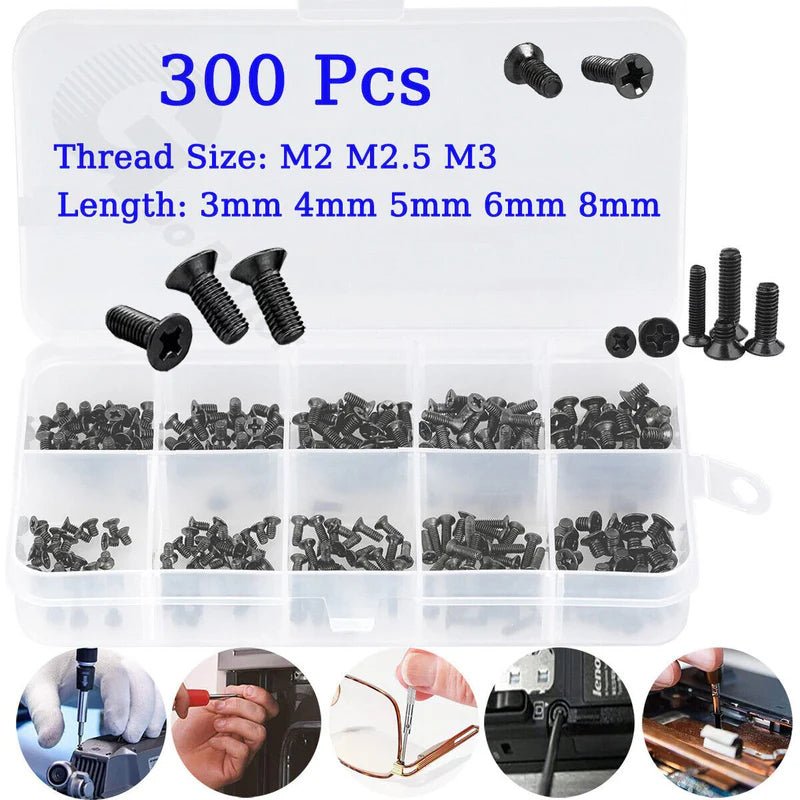 300Pcs M2/M2.5/M3 Cross Head Countersunk Screw Black Set for Computers Notebooks - HomeDIYer