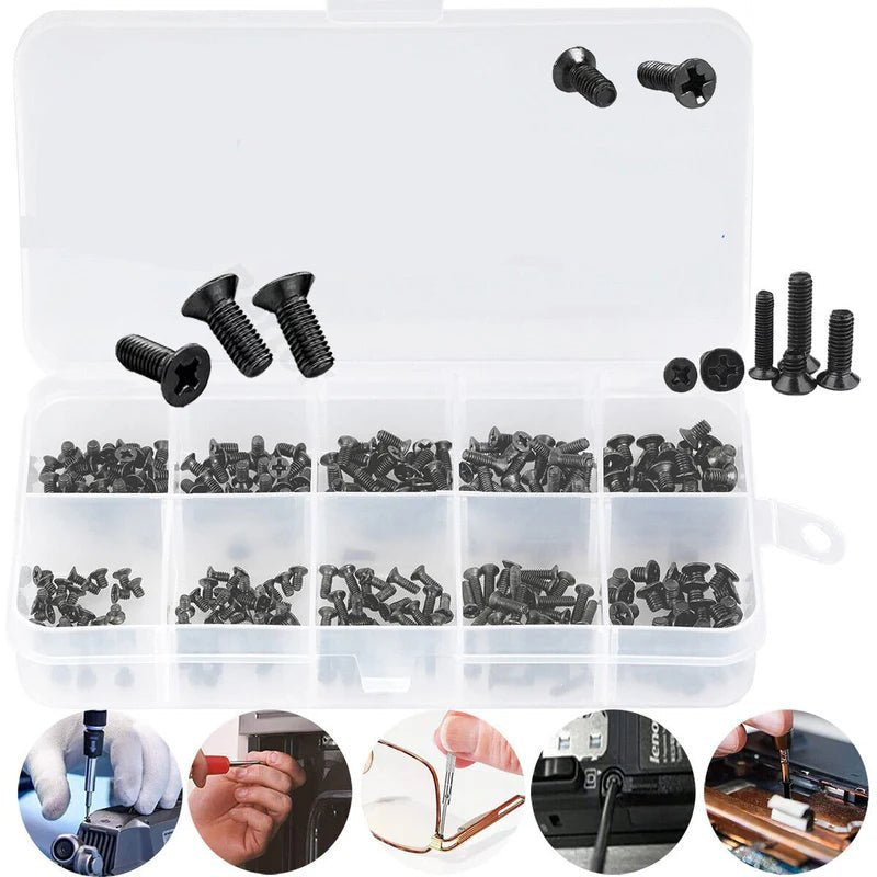 300Pcs M2/M2.5/M3 Cross Head Countersunk Screw Black Set for Computers Notebooks - HomeDIYer