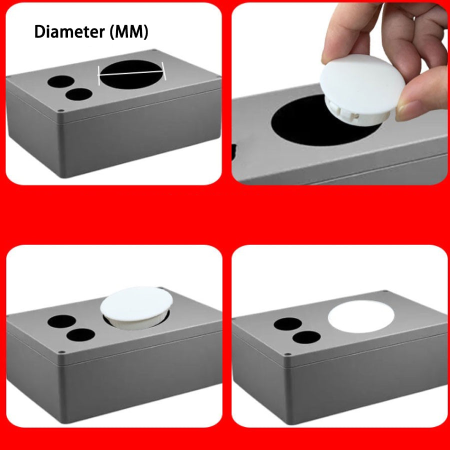 Multiple end caps arranged by size and color in organized grid pattern