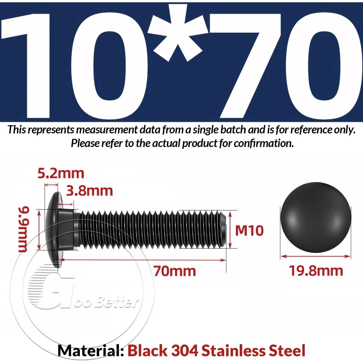 M8 M10 M12 Carriage Bolts – Cup Square Domed Head, Black A2 - 70 Stainless Steel - HomeDIYer