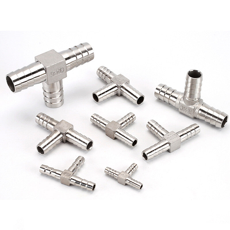 Tee Barb Hose Fitting — Brass & 304 Stainless Steel, 6mm–32mm OD