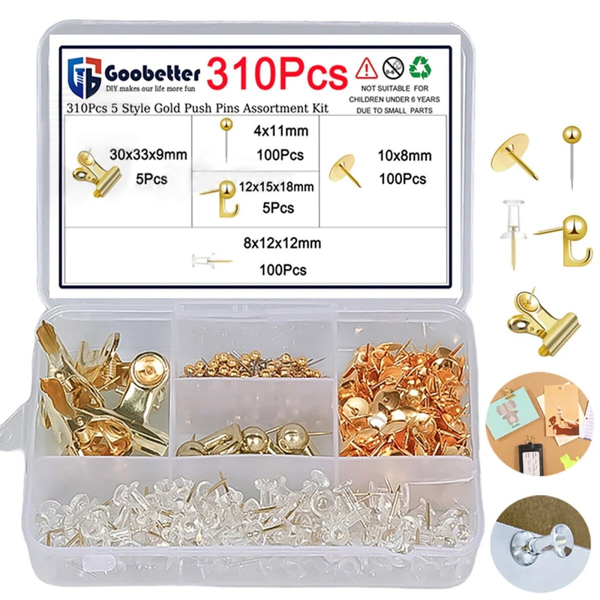 310x Thumbtacks Set Gold 5 Styles Tacks Tacks For Corkboard Office - HomeDIYer