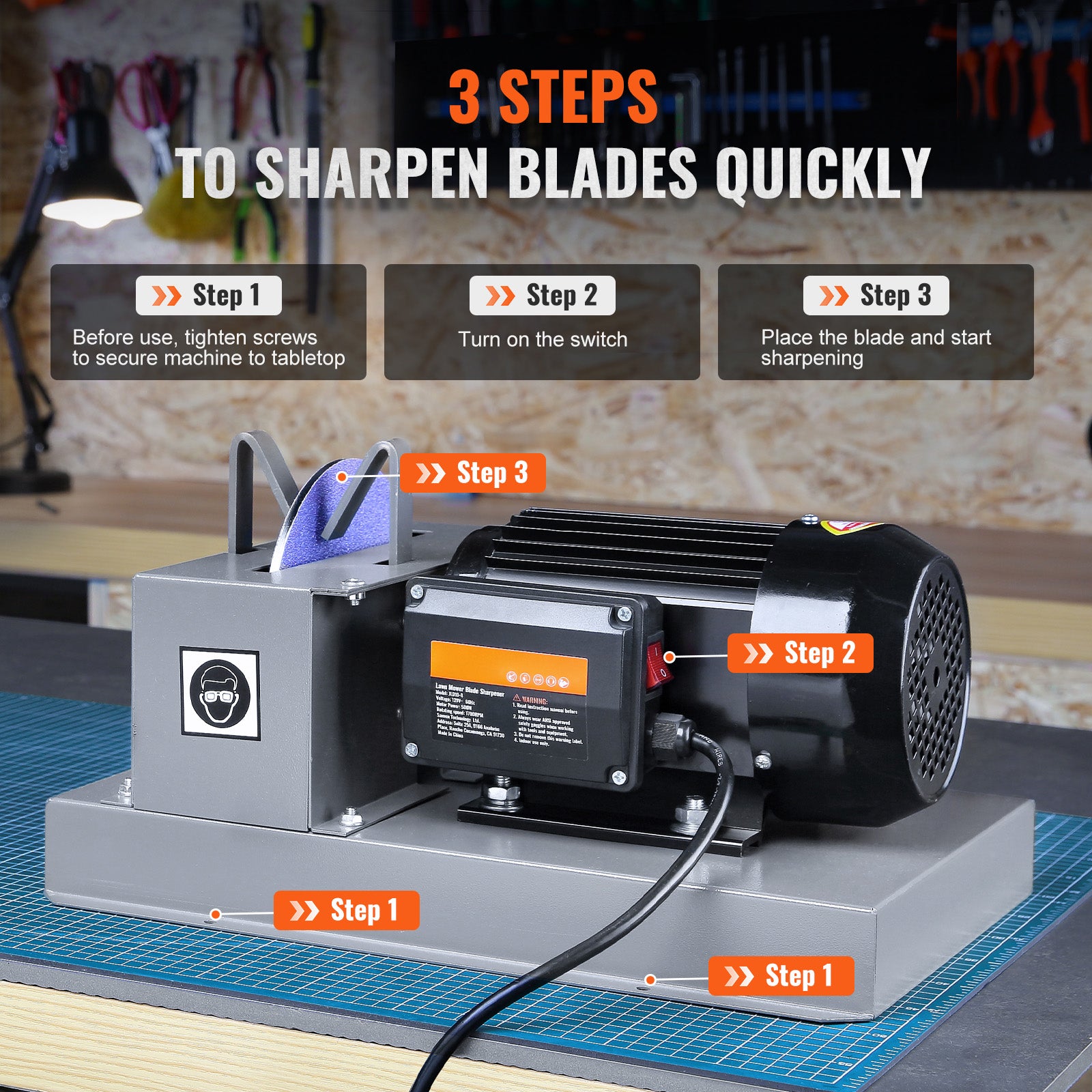 Lawn Mower Blade Sharpener, 2/3HP 500W Lawnmower Blade Grinder with 7-inch Ceramic Grinding Wheel, Powerful Bench Mower Sharpening Machine for High/Low Lift Blades, Gator Blades, Flat Blades