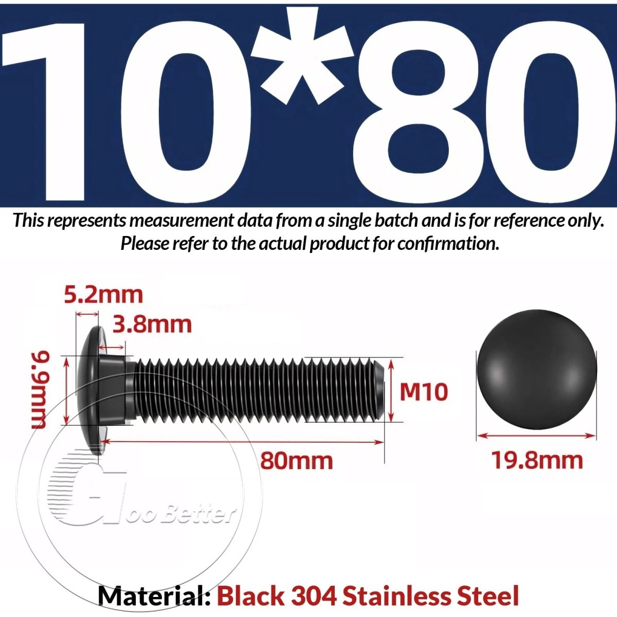 M8 M10 M12 Carriage Bolts – Cup Square Domed Head, Black A2 - 70 Stainless Steel - HomeDIYer