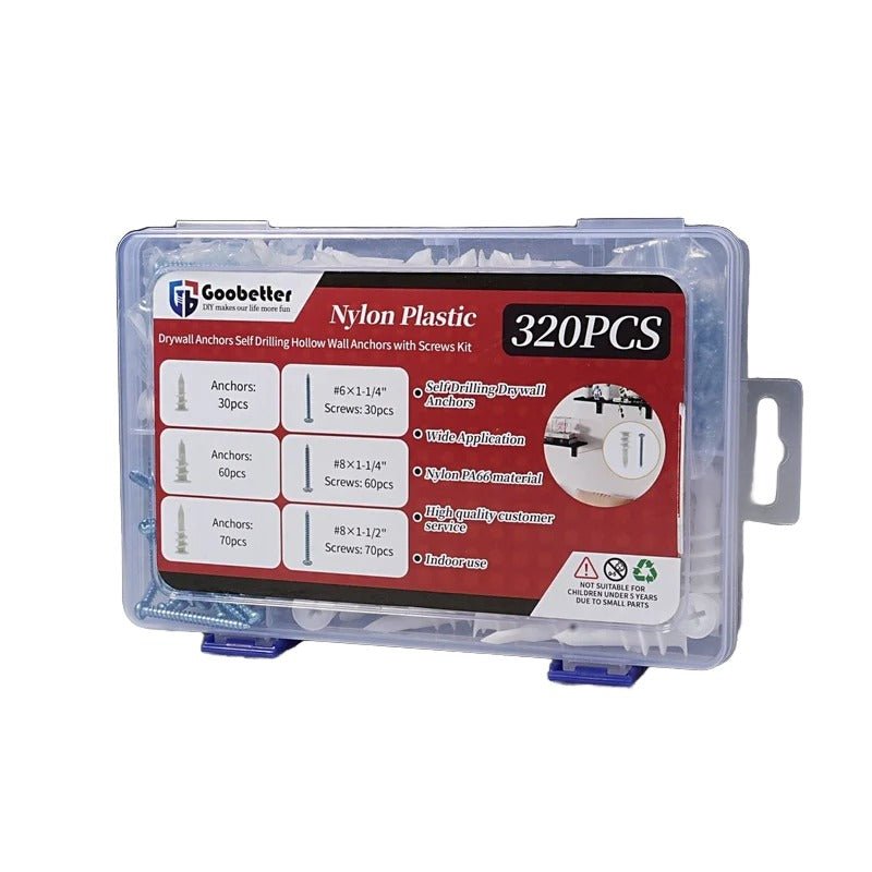 320Pcs Drywall Anchors Self Drilling Hollow Wall Anchors with Screws Kit - HomeDIYer