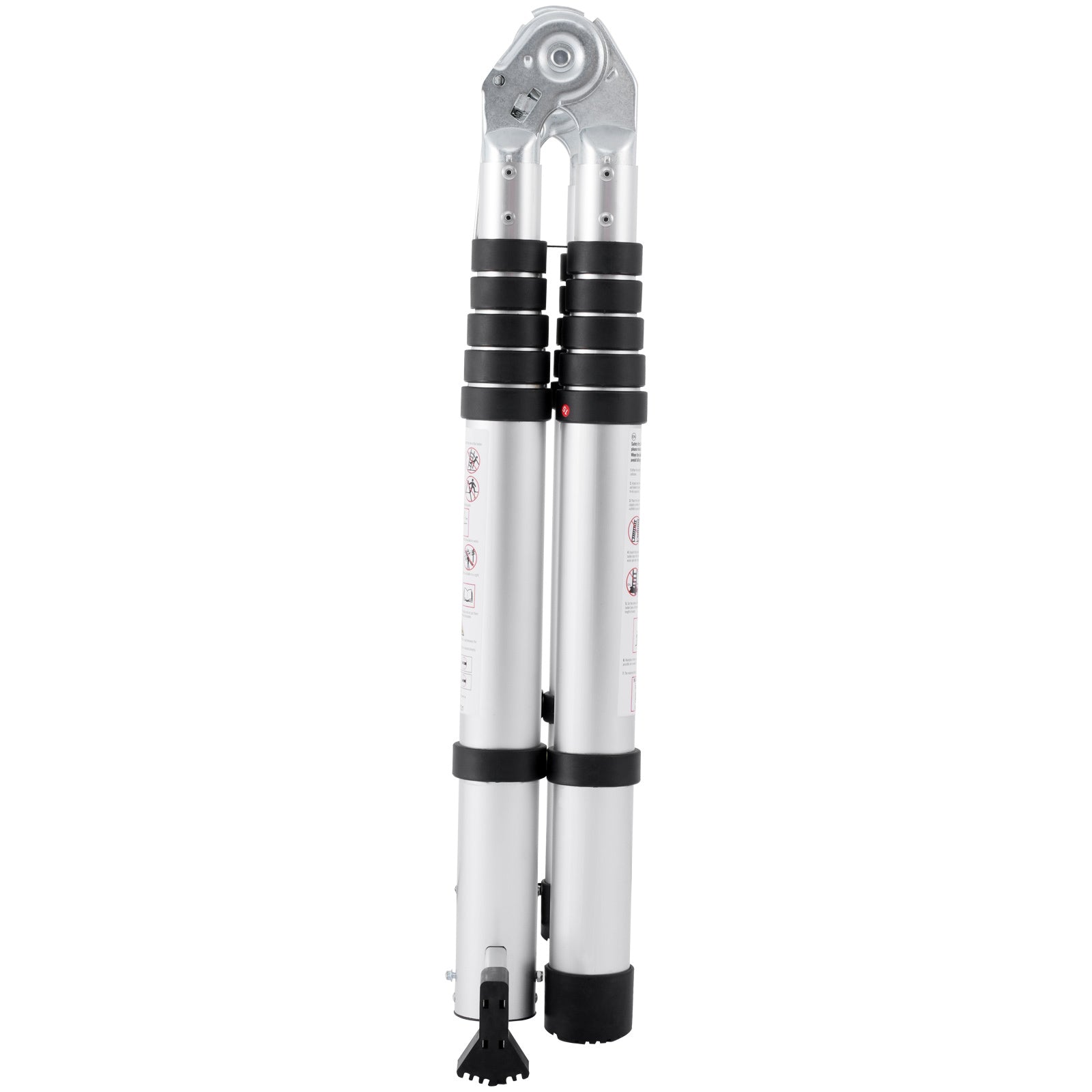12.5FT Telescoping A‑Frame Ladder with Stabilizer Bar — 375 lb Capacity, Aluminum, Silver