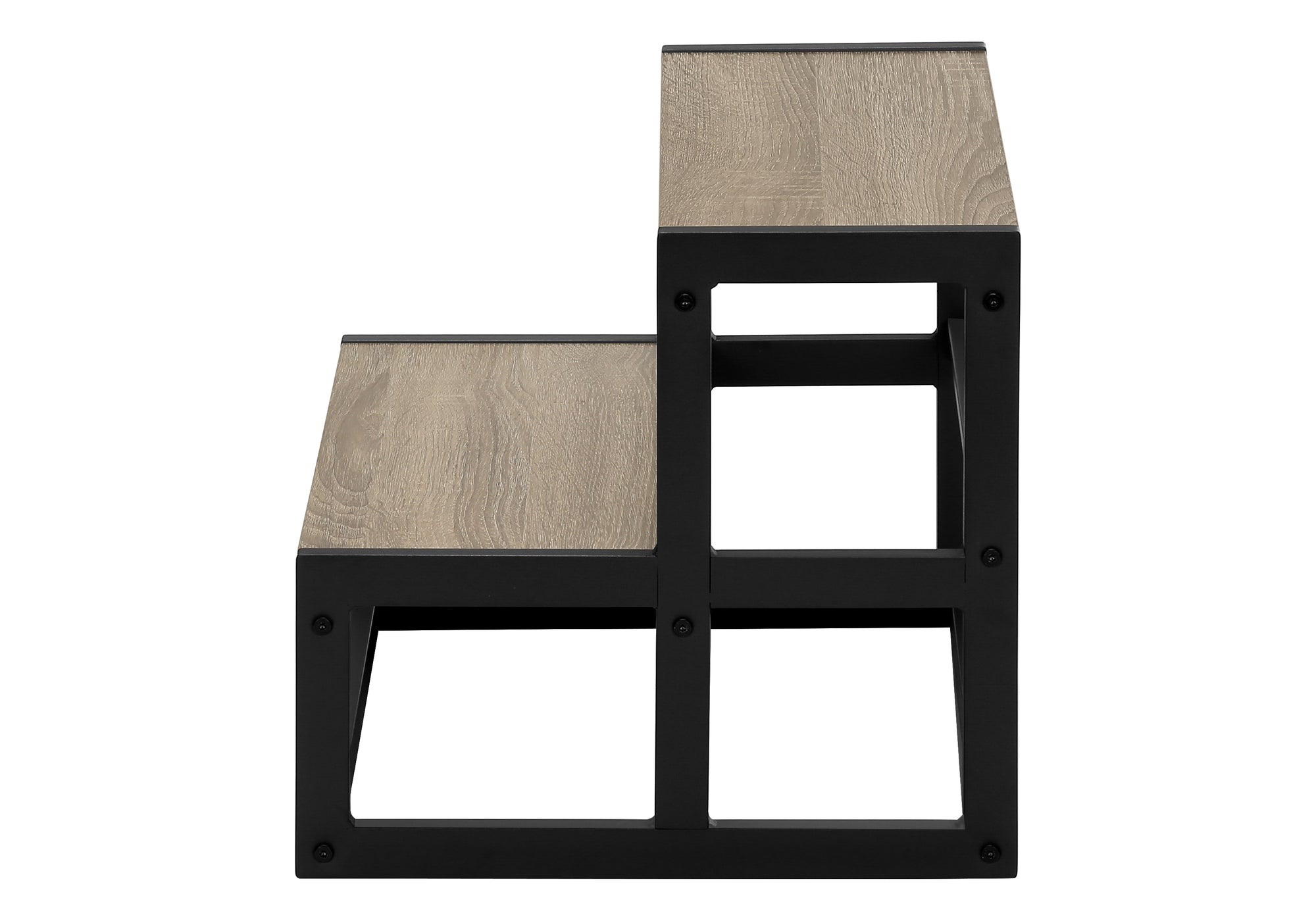 Contemporary 2‑Step Stool — Dark Taupe Laminate, Black Metal Frame, 300 lb Capacity
