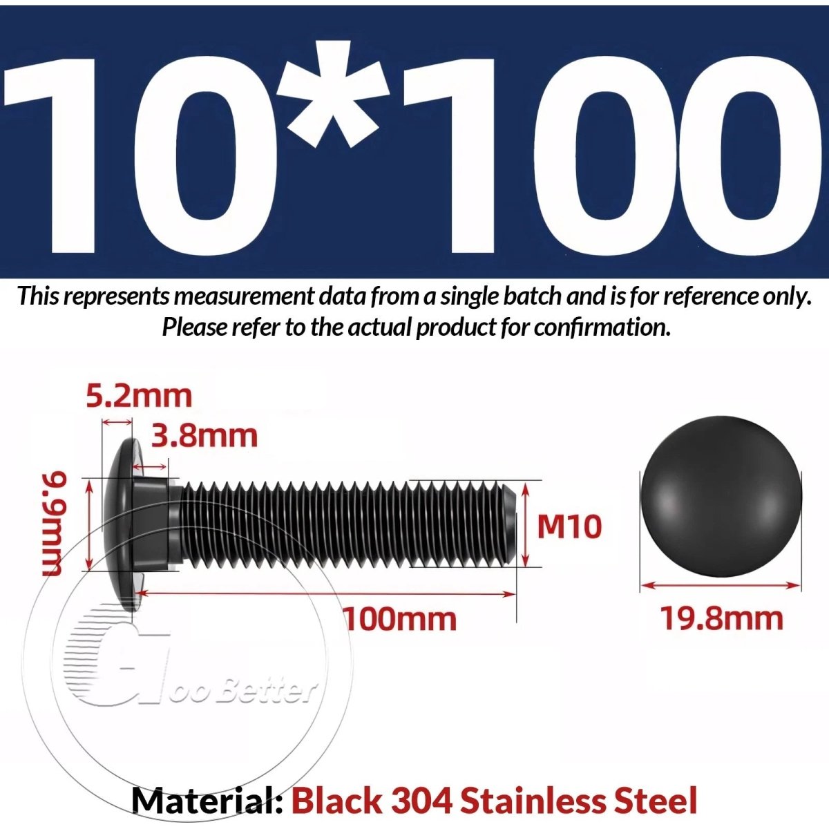 M8 M10 M12 Carriage Bolts – Cup Square Domed Head, Black A2 - 70 Stainless Steel - HomeDIYer