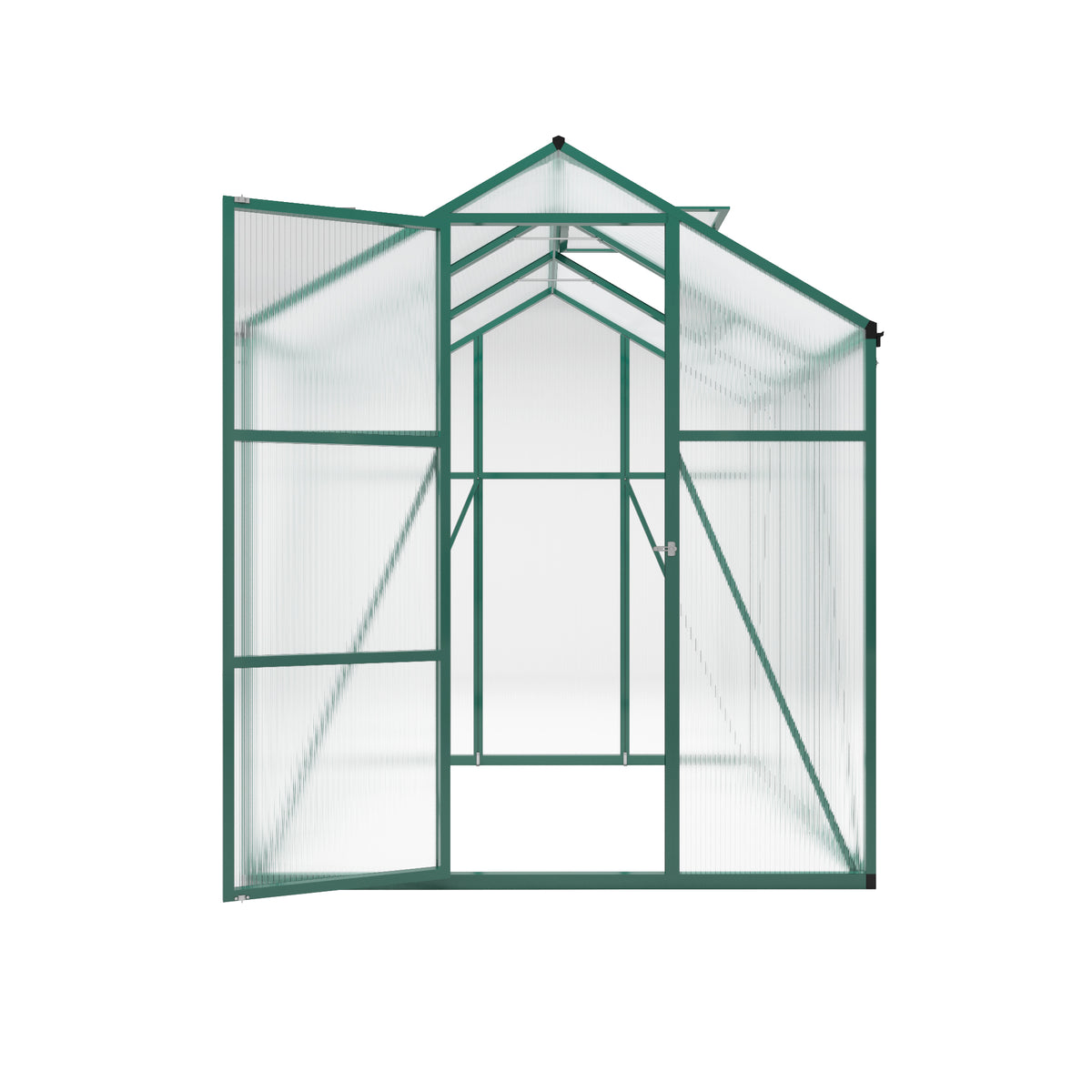 6ft x 6ft Heavy‑Duty Aluminum Walk‑In Greenhouse — Wind‑Resistant Polycarbonate Panels with Raised Base & Drainage System Green