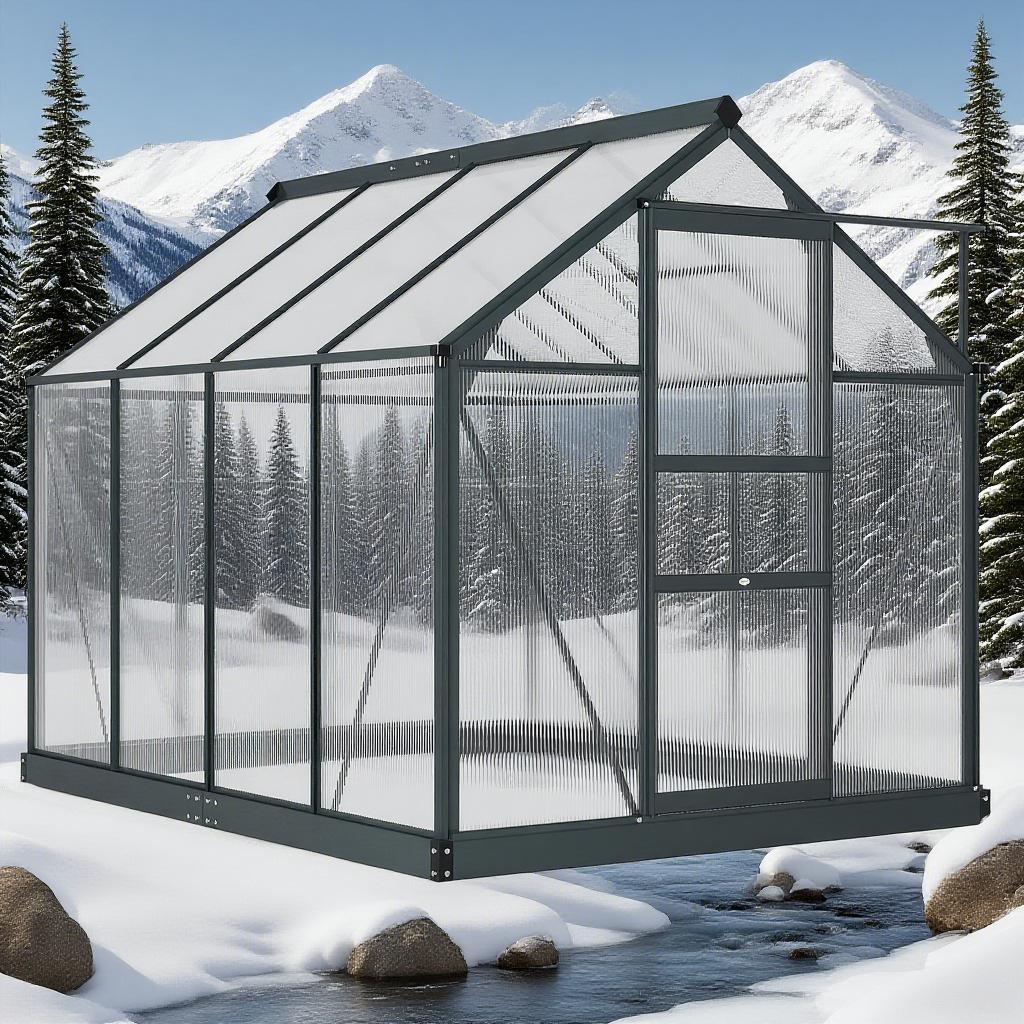 6.2ft x 8.3ft x 6.6ft Heavy‑Duty Aluminum Walk‑In Greenhouse — Polycarbonate Panels Sliding Door & Rooftop Vent Gray