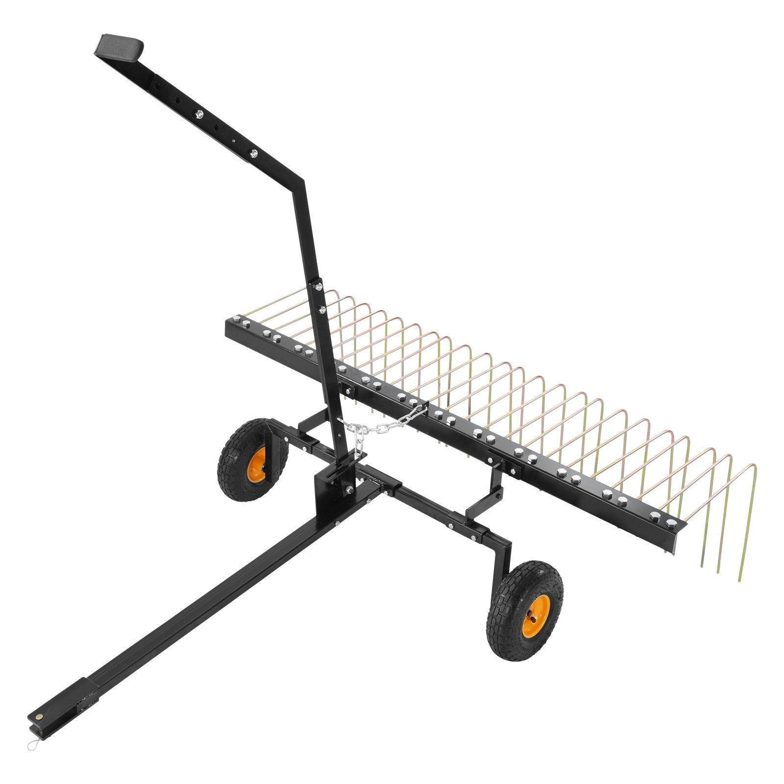 Tow Behind Dethatcher, 60-inch Tow Dethatcher with 24 Steel Tines, Lawn Dethatcher Rake for ATV or Mower, Tow Behind Lawn Rake with Lift Handle for Leaves, Pine Needles, and Grass