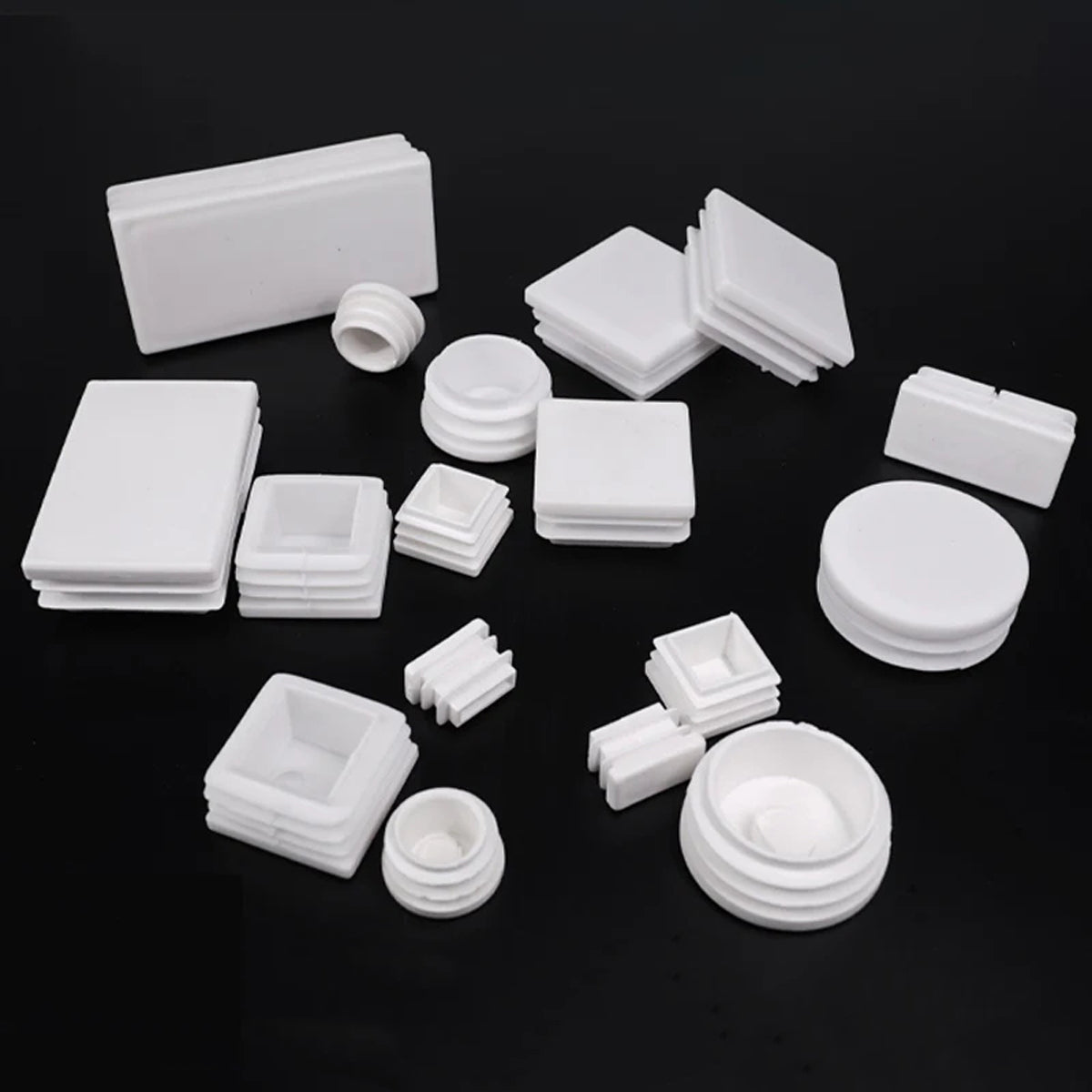 Rectangle White Plastic Blanking End Caps Tube Pipe Inserts Plug Bungs Rectangle
