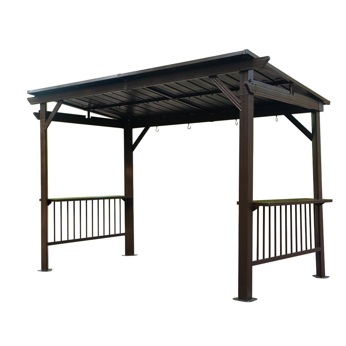 6.5x12 FT Hardtop Grill Gazebo with 2 Side Shelves & Ceiling Hooks, Brown