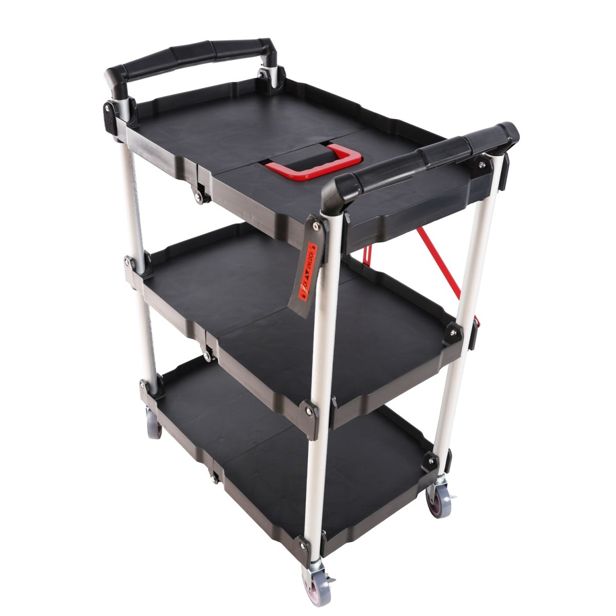 Folding service car with wheels, three - layer practical trolley, folding storage cart, suitable for family, garage, restaurant, hotel, kitchen, warehouse. No assembly required. - HomeDIYer