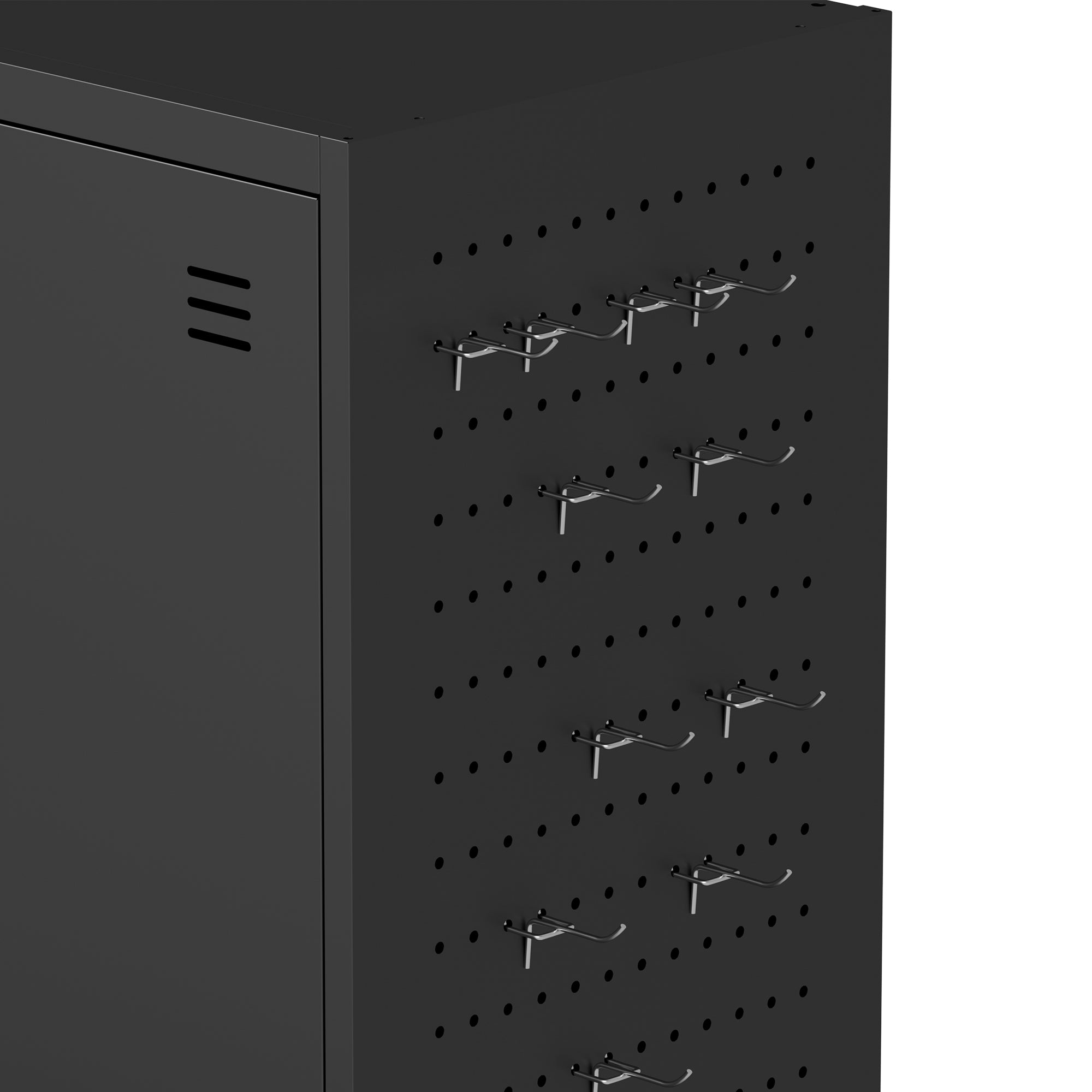 71" Metal Garage Storage Cabinet with Two Drawers, Pegboard Door, Locking Doors & Rolling Wheels, 720 lb Capacity