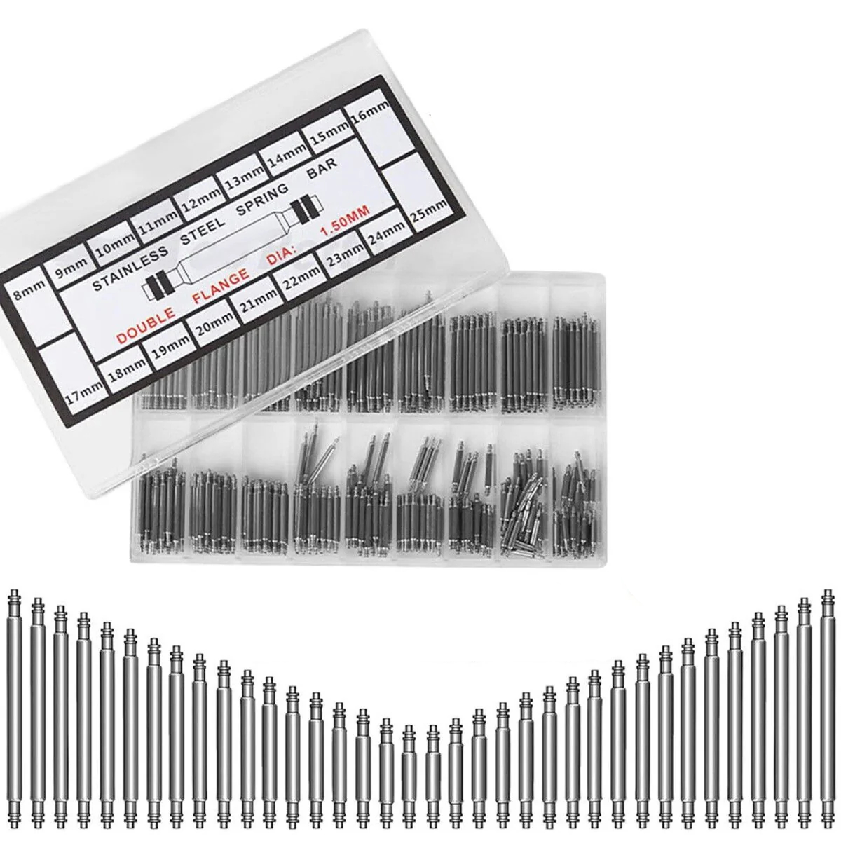 360 Stück Uhrenarmband-Federstege 8–25 mm Edelstahl Verbindungsstifte Reparaturwerkzeug