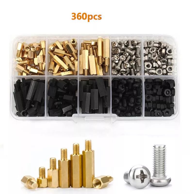 360pcs M3 Nylon Brass Hex Spacer Standoff Mount Fixing | PCB | Screw Nut | Bolts - HomeDIYer