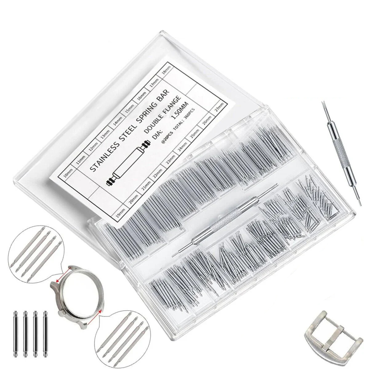 360x 10-27mm Uhr Band Strap Federstege Edelstahl Link Pins Reparatur Werkzeug