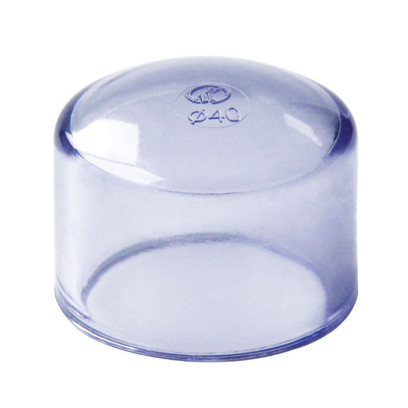 Assortment of clear PVC pipe fittings including end caps and connectors