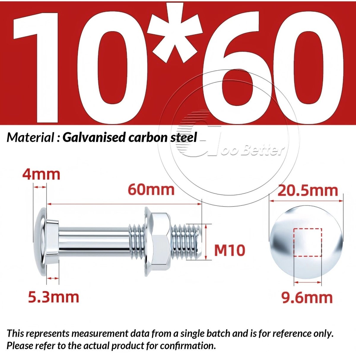 M8 M10 M12 Carriage Bolts with Hex Nuts — Zinc - Plated Steel, Full & Partial Thread - HomeDIYer