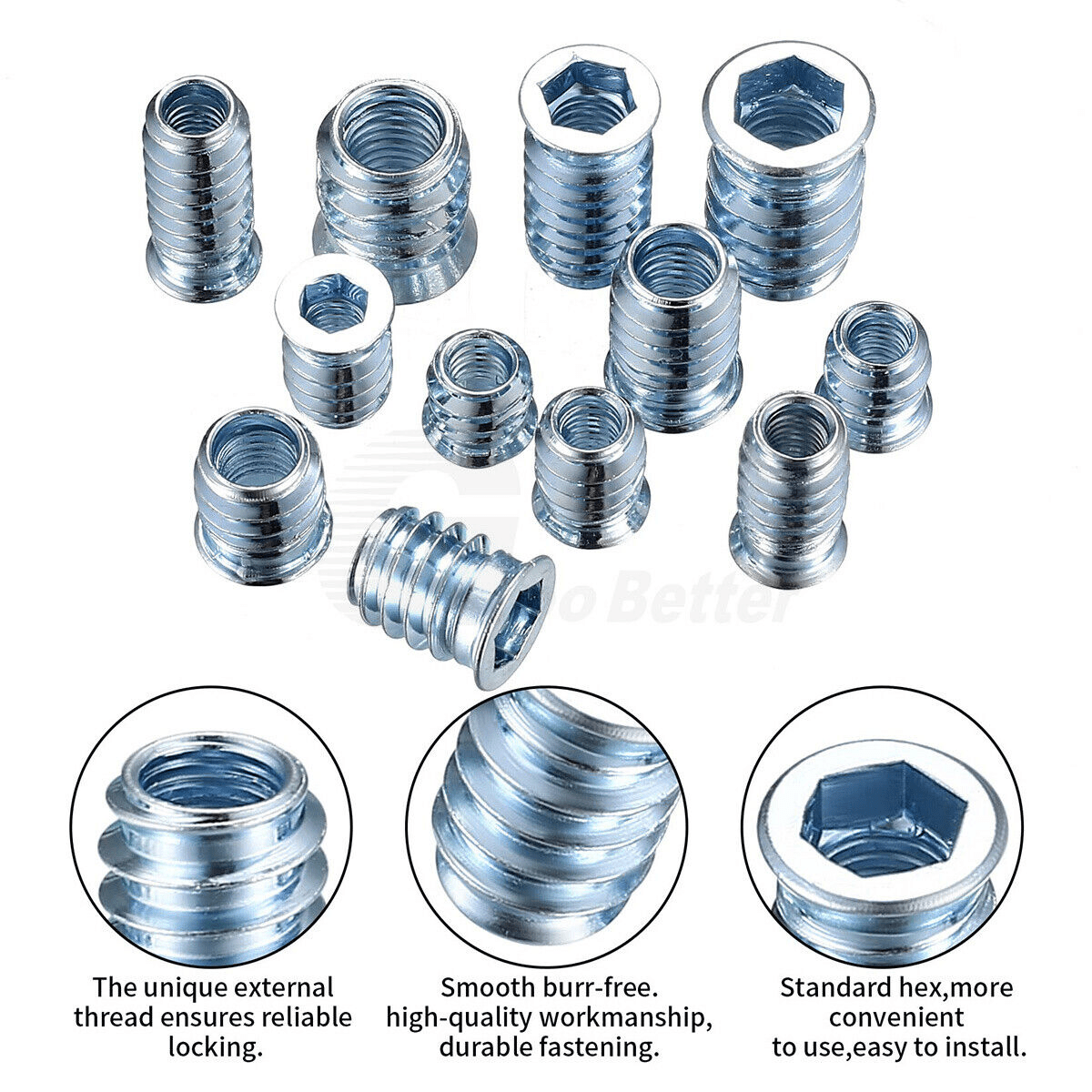 130x M6 - M10 Wood Insert Nuts Furniture Fixing Screws Hex Drive Metric Thread Set - HomeDIYer