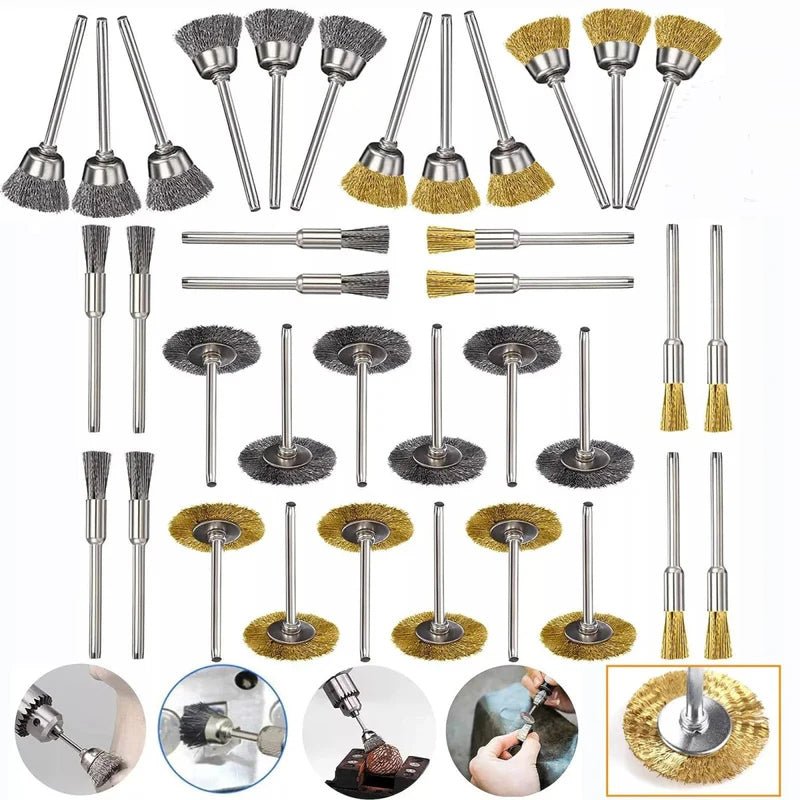 36x Steel Brass Wire Brush Disk Brush Round Brush Set Brush Drill - HomeDIYer