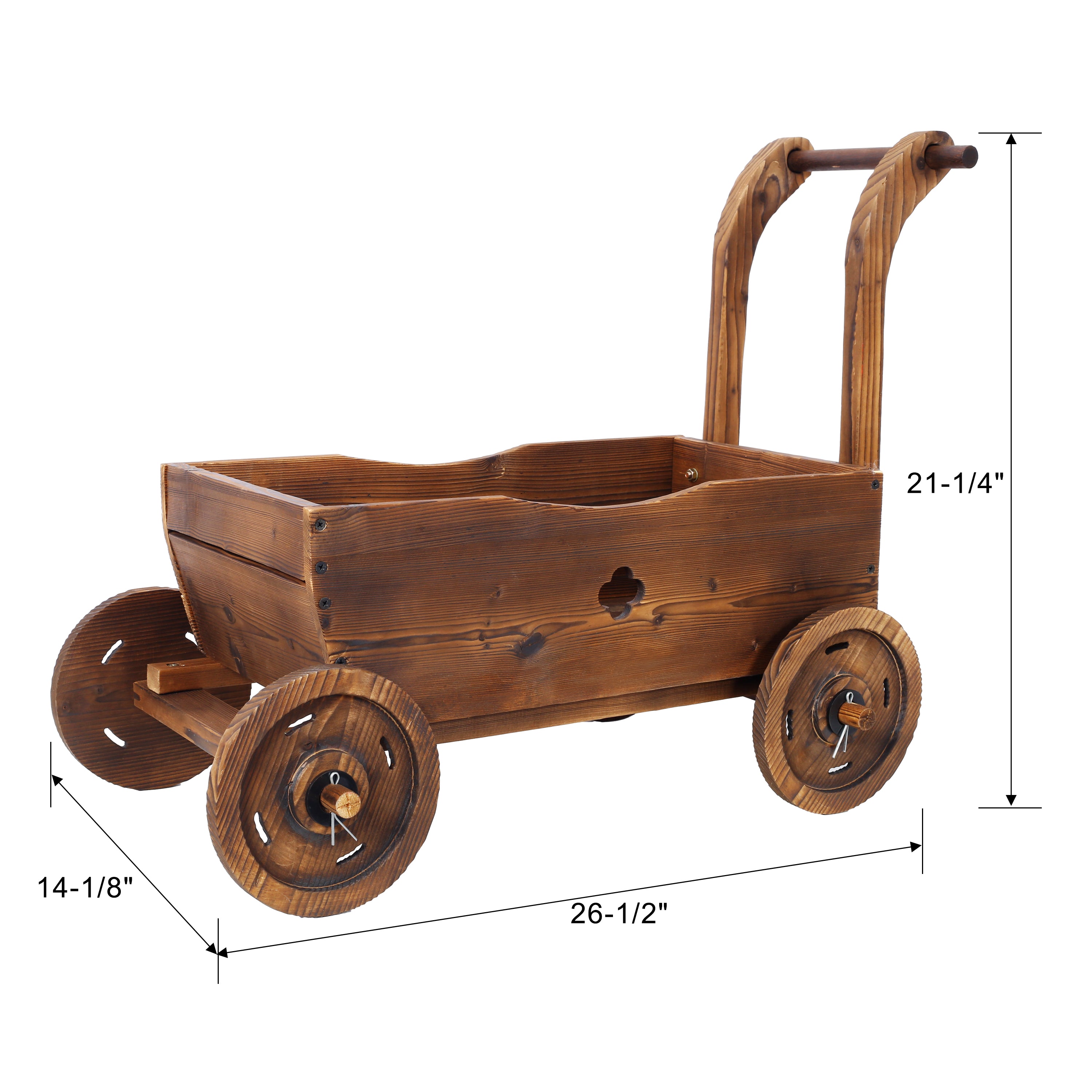 Wooden Wagon Planter Box – Mobile Garden Cart with Wheels & Handle