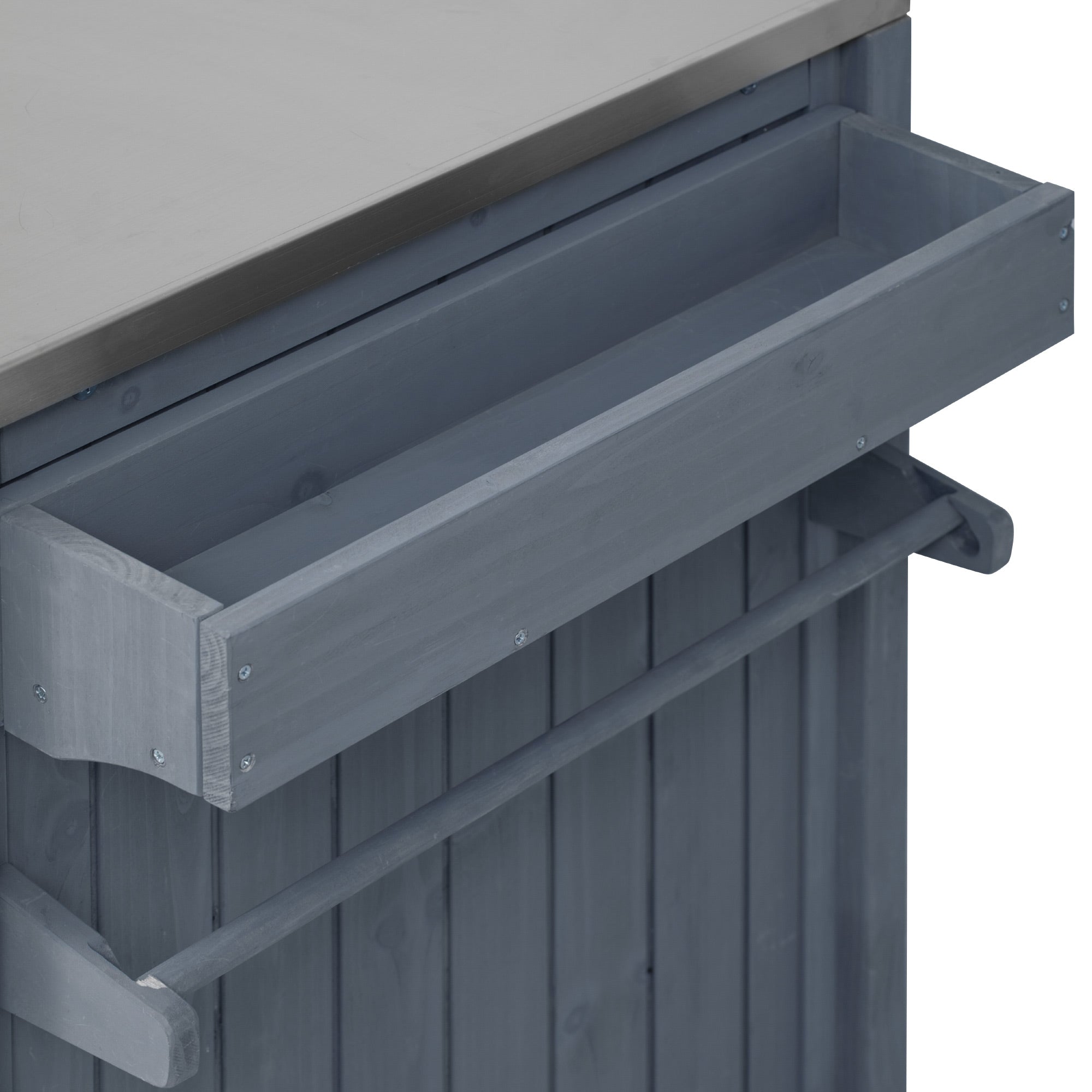 K&K 66.5" Outdoor Kitchen Island for Big Green Egg Grills, Solid Wood Outdoor Grill Cart for Tabletop Grill with Stainless Steel Top, Drawer, Compatible with Large Big Green Egg, Kamado Joe- Grey Blue