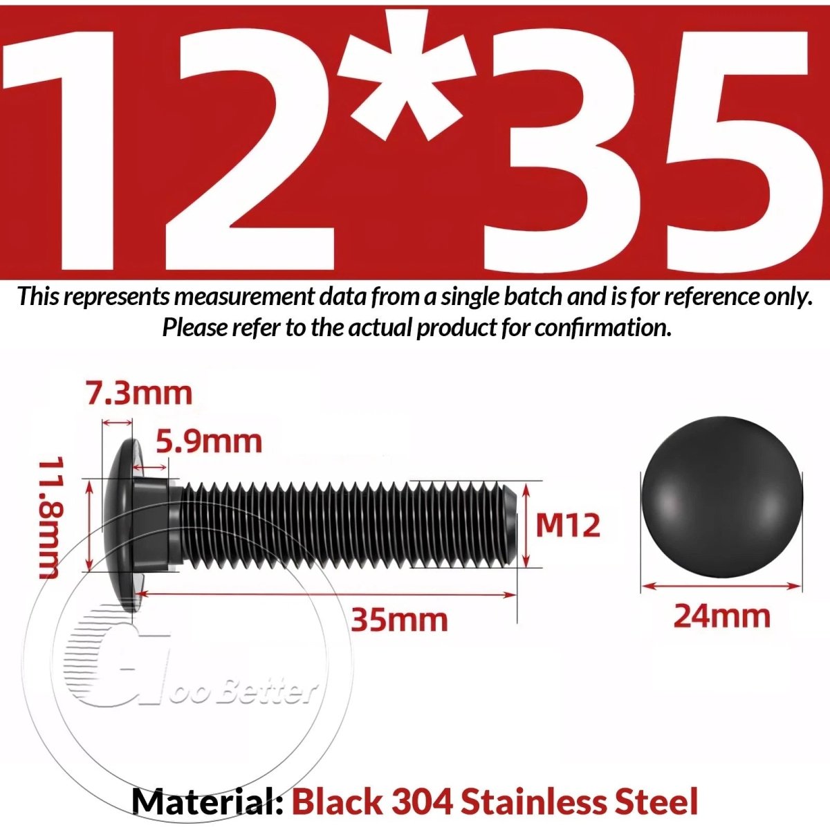 M8 M10 M12 Carriage Bolts – Cup Square Domed Head, Black A2 - 70 Stainless Steel - HomeDIYer
