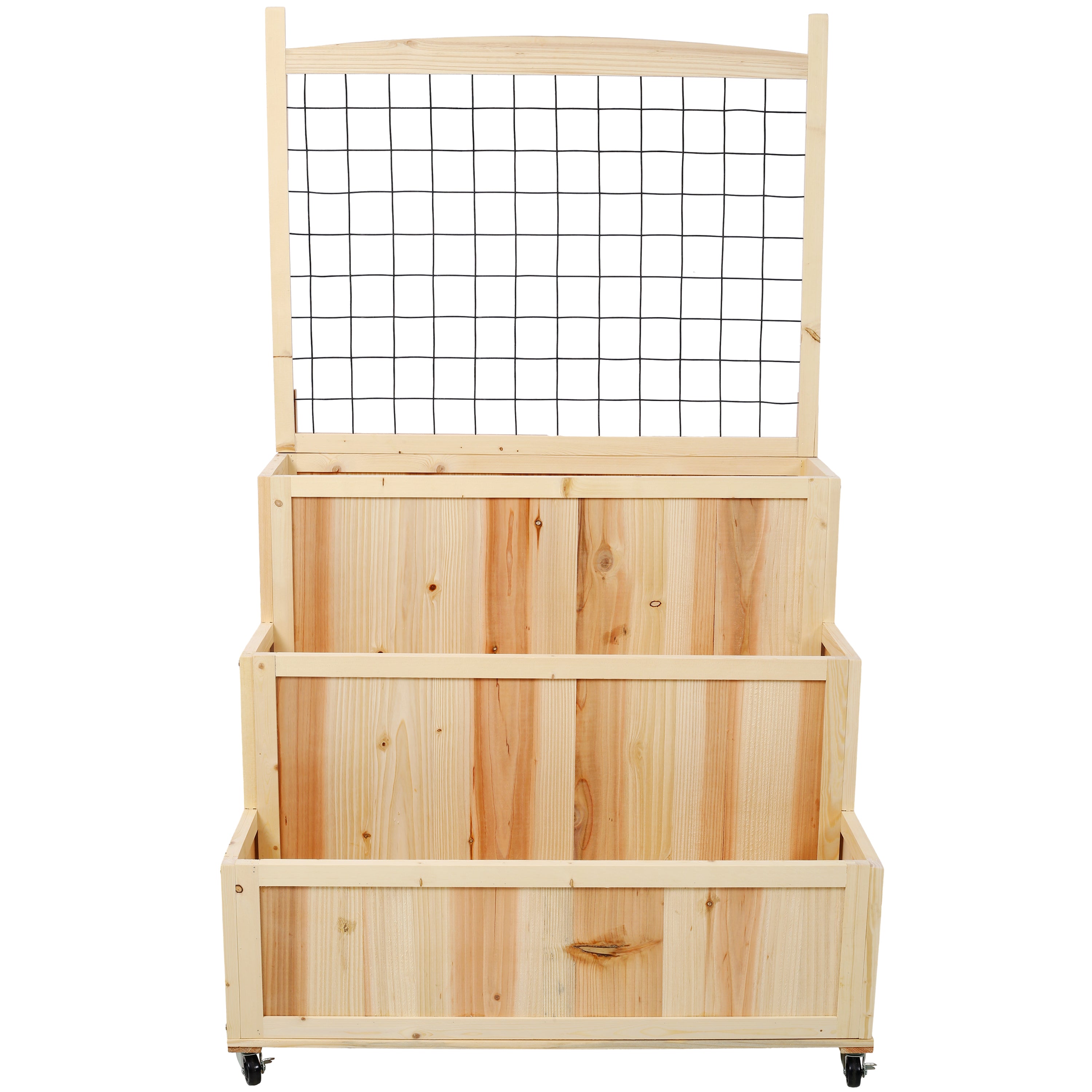 3-Tier Raised Garden Bed with Trellis – Vertical Planter Box with Wheels & Storage