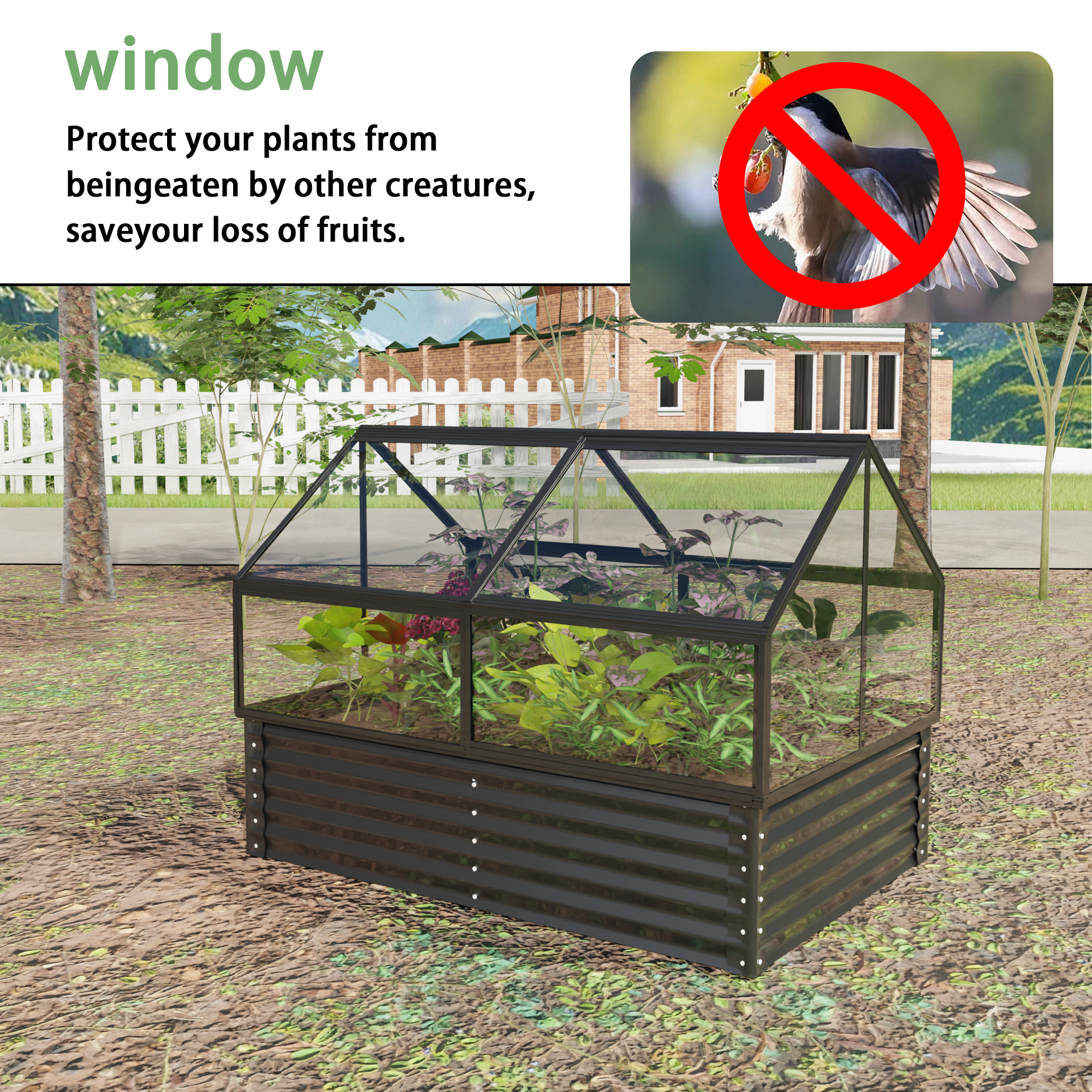 68.7" x 45" x 51.5" Greenhouse with Integrated Raised Flower Bed — 2‑in‑1 Outdoor Planter Box & Cold Frame Black