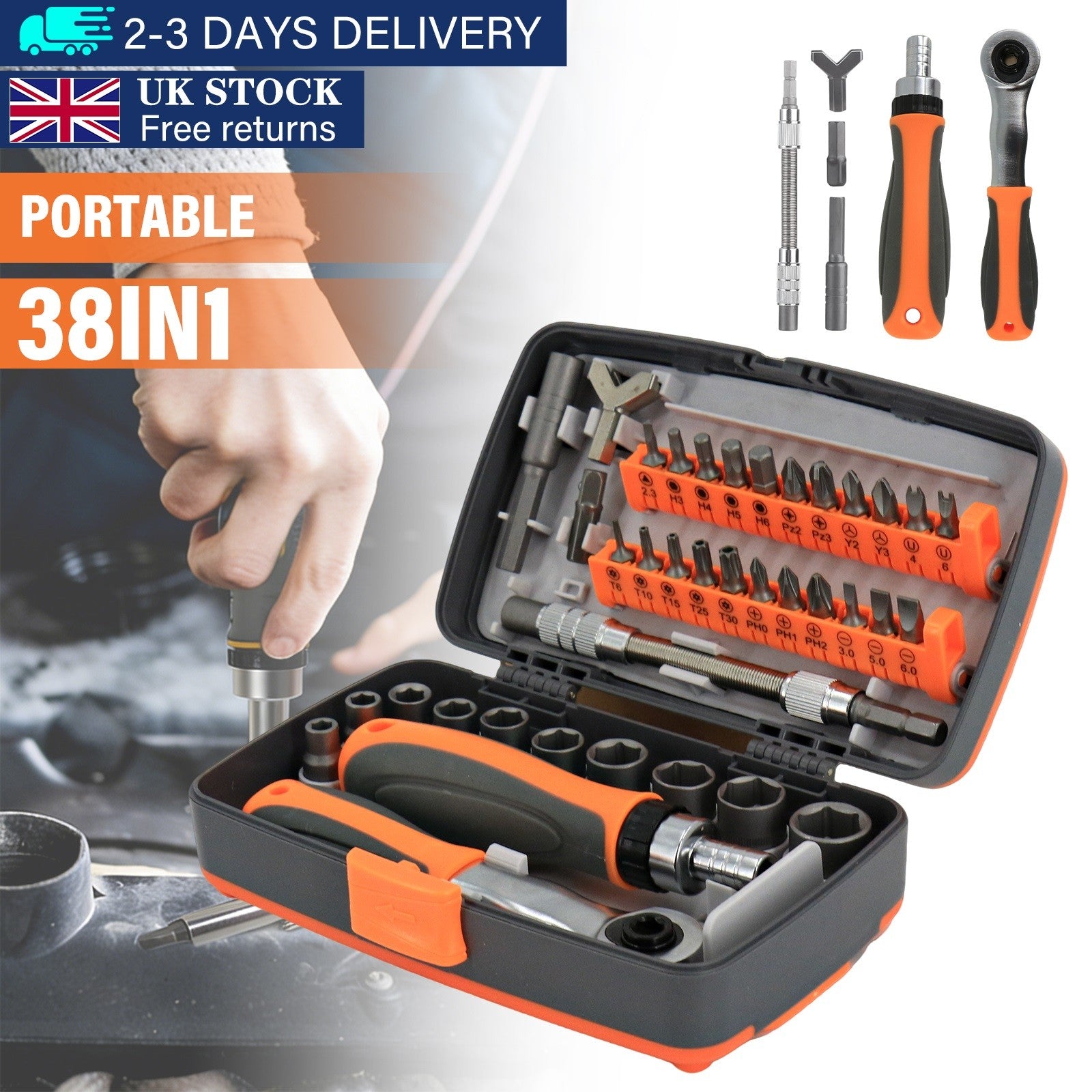 46Pcs 1/4" Drive Socket Set & Screwdriver Bits Ratchet Wrench Drill Bits Set