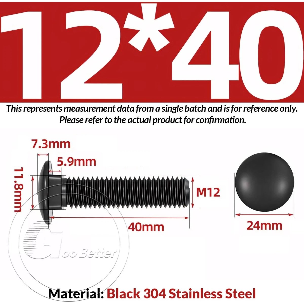 M8 M10 M12 Carriage Bolts – Cup Square Domed Head, Black A2 - 70 Stainless Steel - HomeDIYer