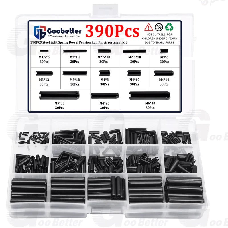 390 Pcs Steel Split Spring Dowel Fension Roll Pin Assortment Kit 13 Sizes - HomeDIYer