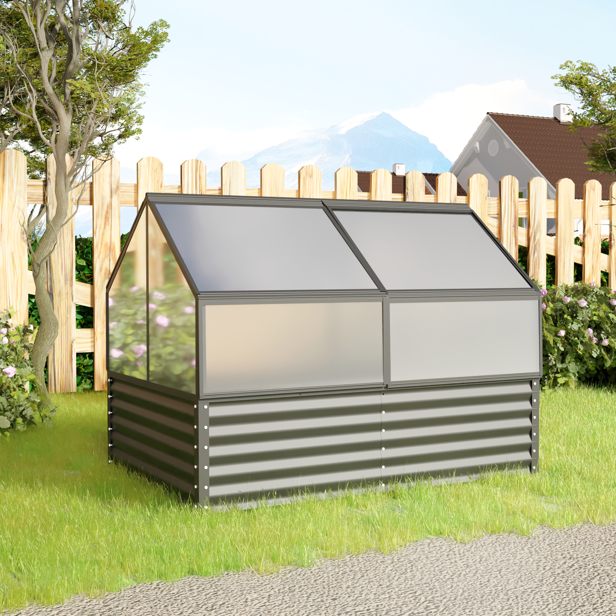 68.7" x 45" x 51.5" Greenhouse with Integrated Raised Flower Bed — 2‑in‑1 Outdoor Planter Box & Cold Frame Black