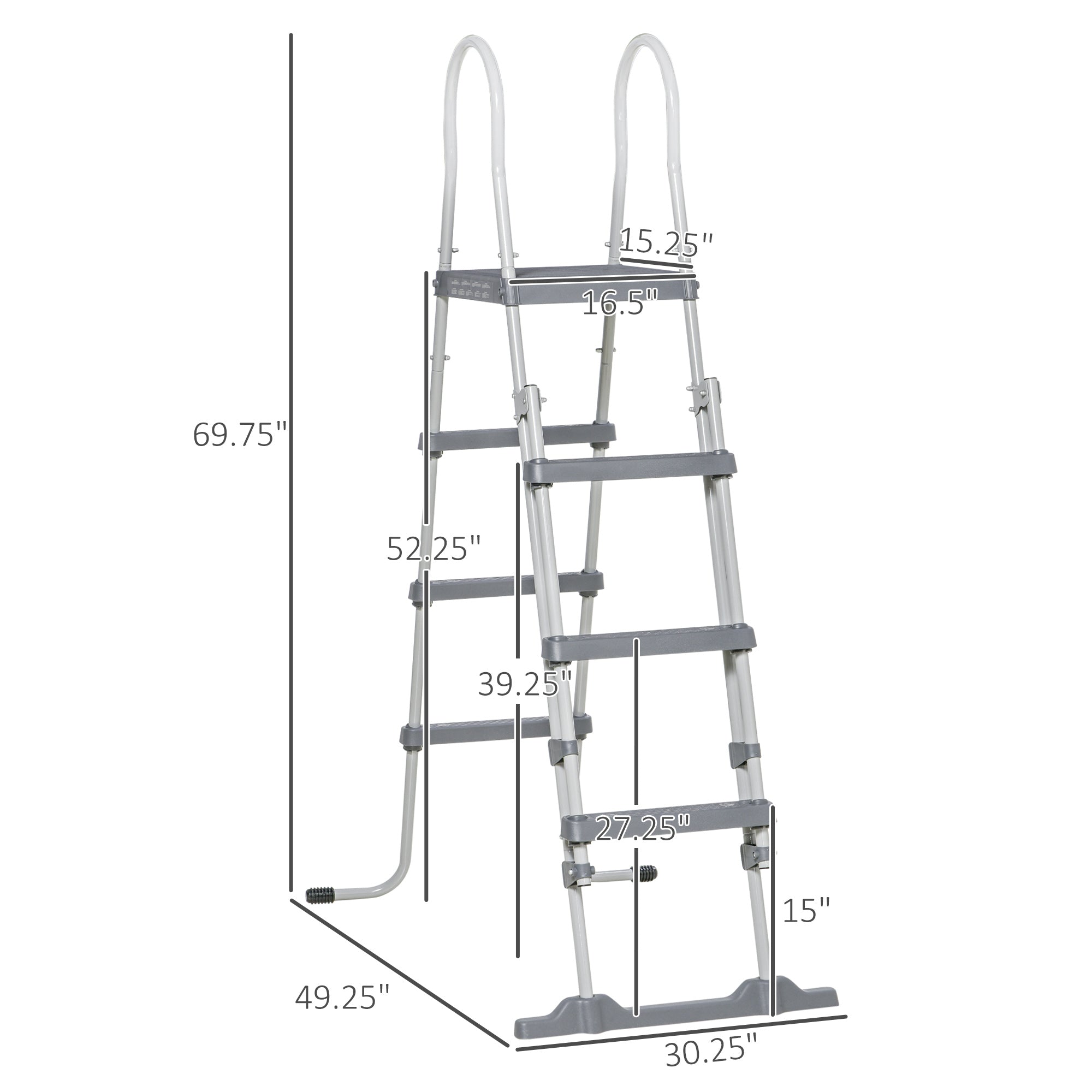 Outsunny 70" A‑Frame Above Ground Pool Ladder — Non‑Slip Steps, Child Lock, 330 lb Capacity, Gray