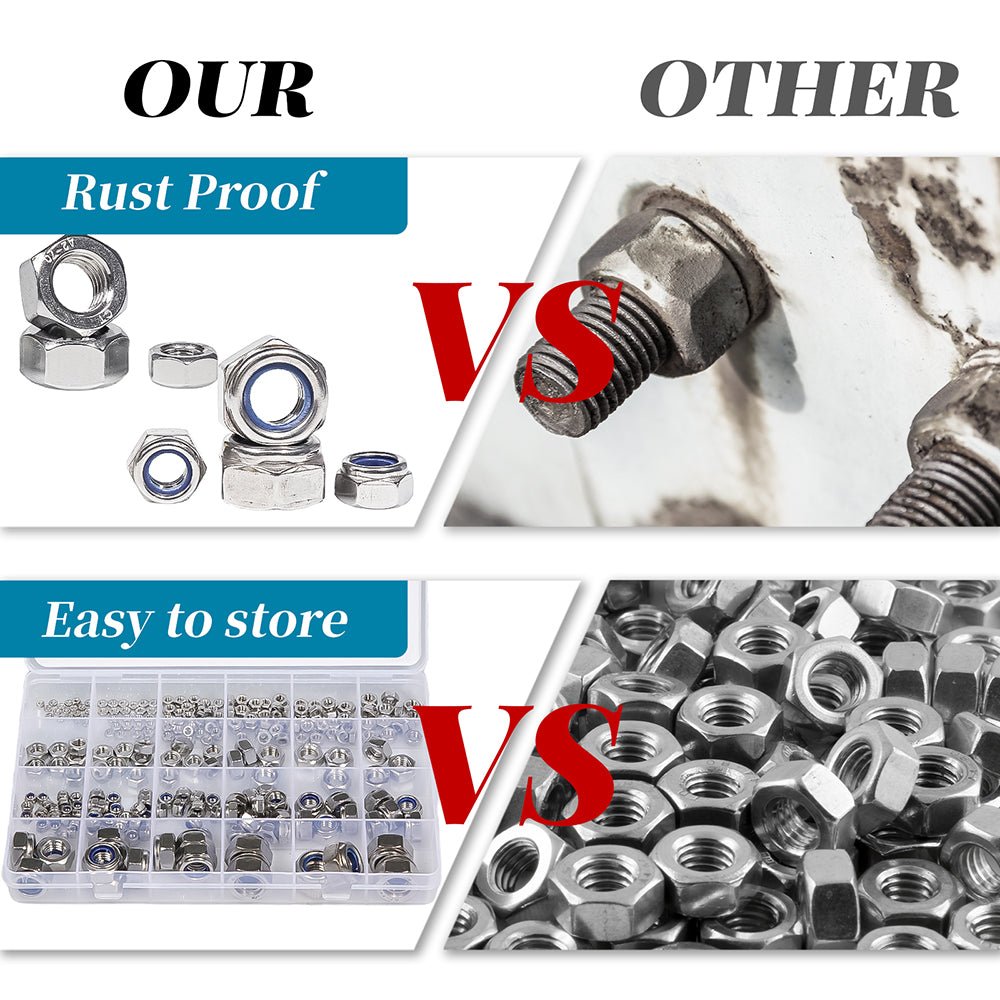 M2 To M12 276 Pcs 304 Stainless Steel Metric Hex Nuts & Locknuts Assortment Set - HomeDIYer