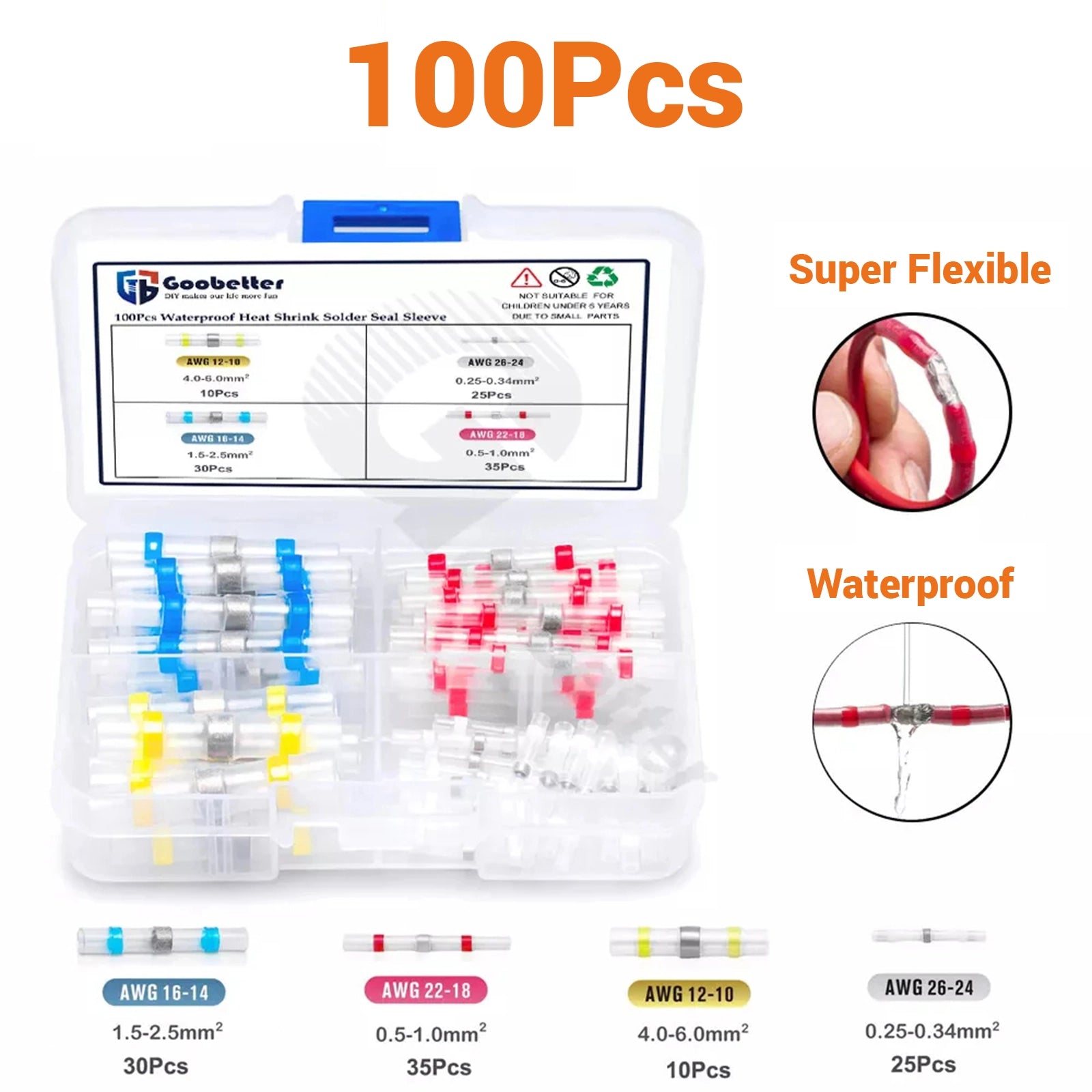 100Pcs Waterproof Heat Shrink Butt Terminals Solder Seal Sleeve Wire Connectors - HomeDIYer