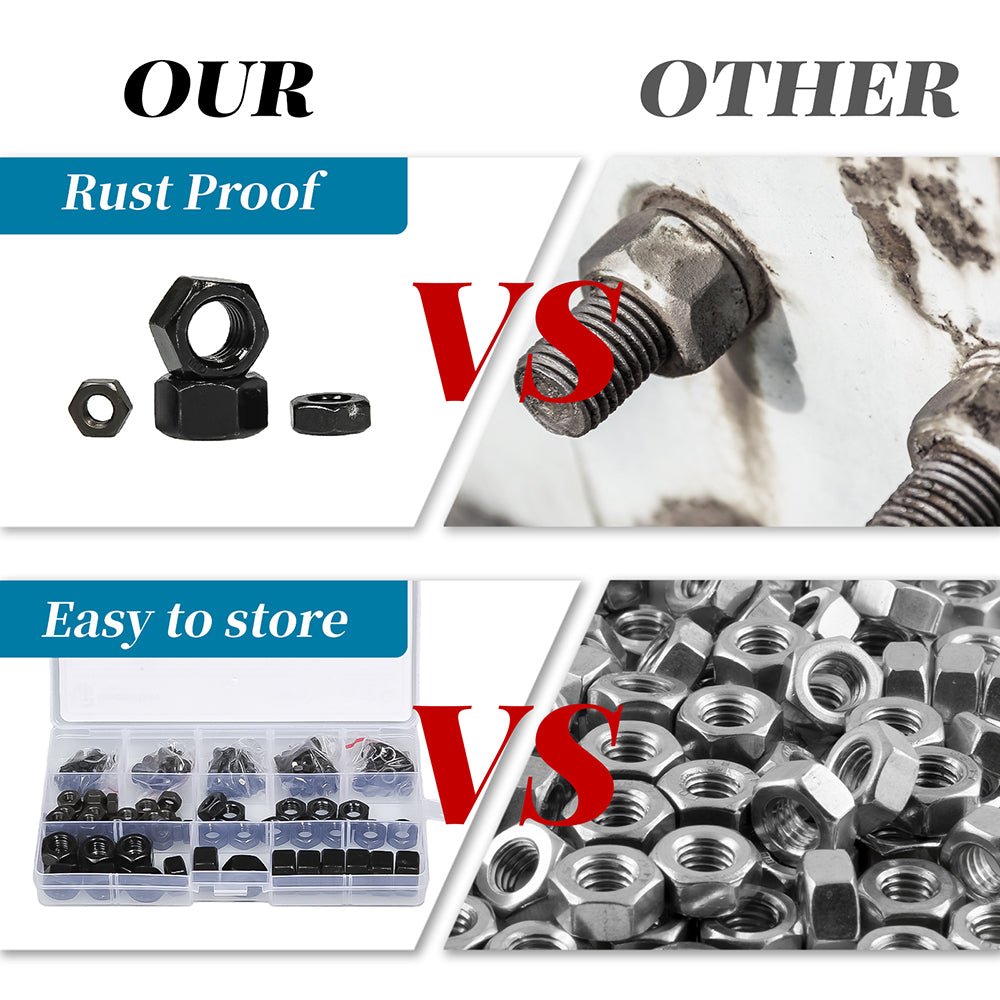 350 Pcs Metric Carbon Steel Black Hex Nuts Assortment Set M2 M2.5 M3 M4 M5 - M12 - HomeDIYer