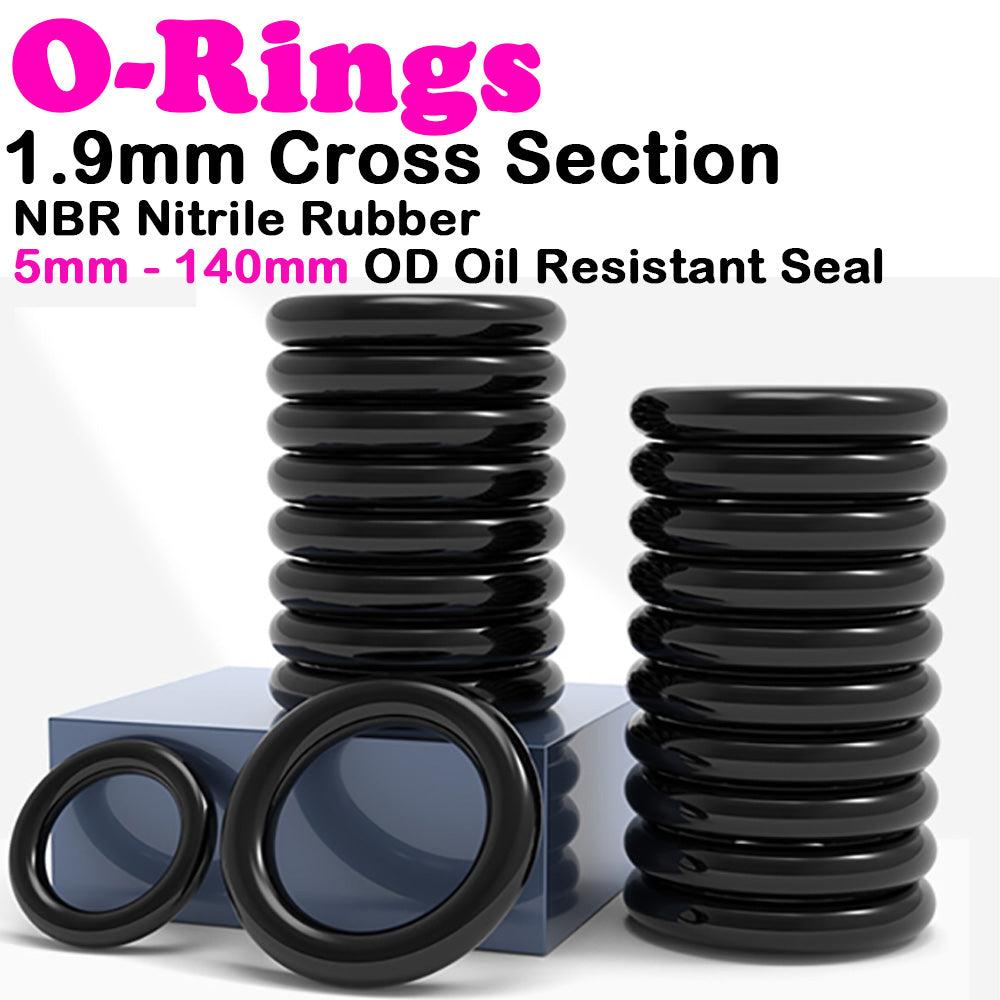 1.9mm Cross Section O-Rings NBR Nitrile Rubber 5mm - 140mm OD Oil Resistant Seal