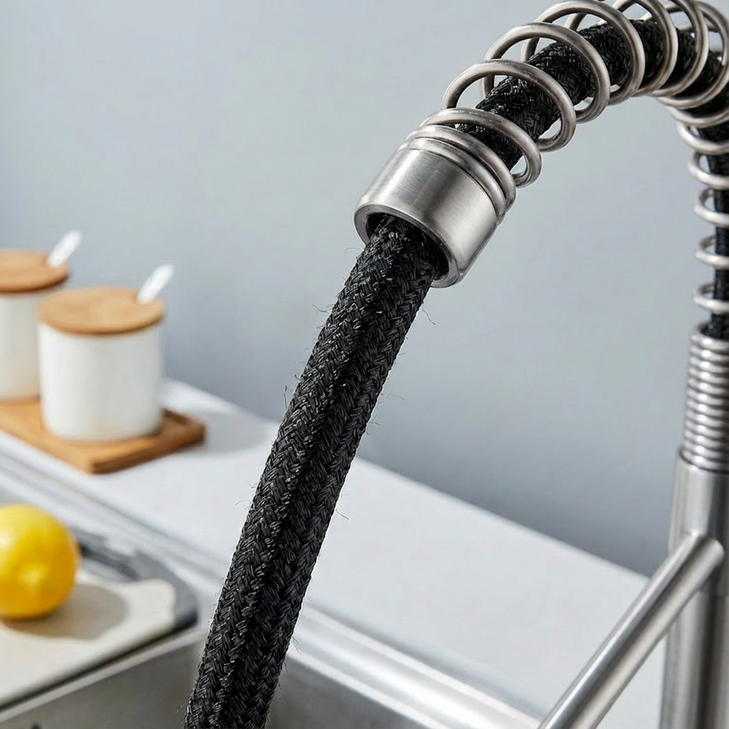 Industrial Pull Down Kitchen Faucet | Brushed Nickel Stainless Steel | 1 or 3 Hole | Farmhouse, RV, Wet Bar