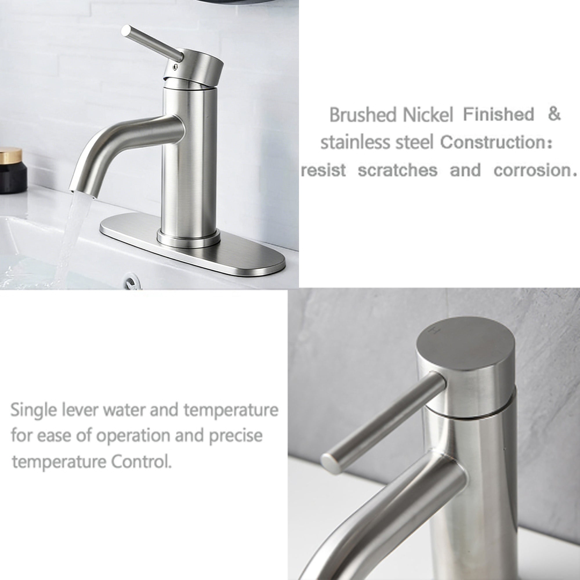 ADA Compliant Single Hole Bathroom Faucet - 6.57" High Stainless Steel Waterfall Faucet Brushed Nickel